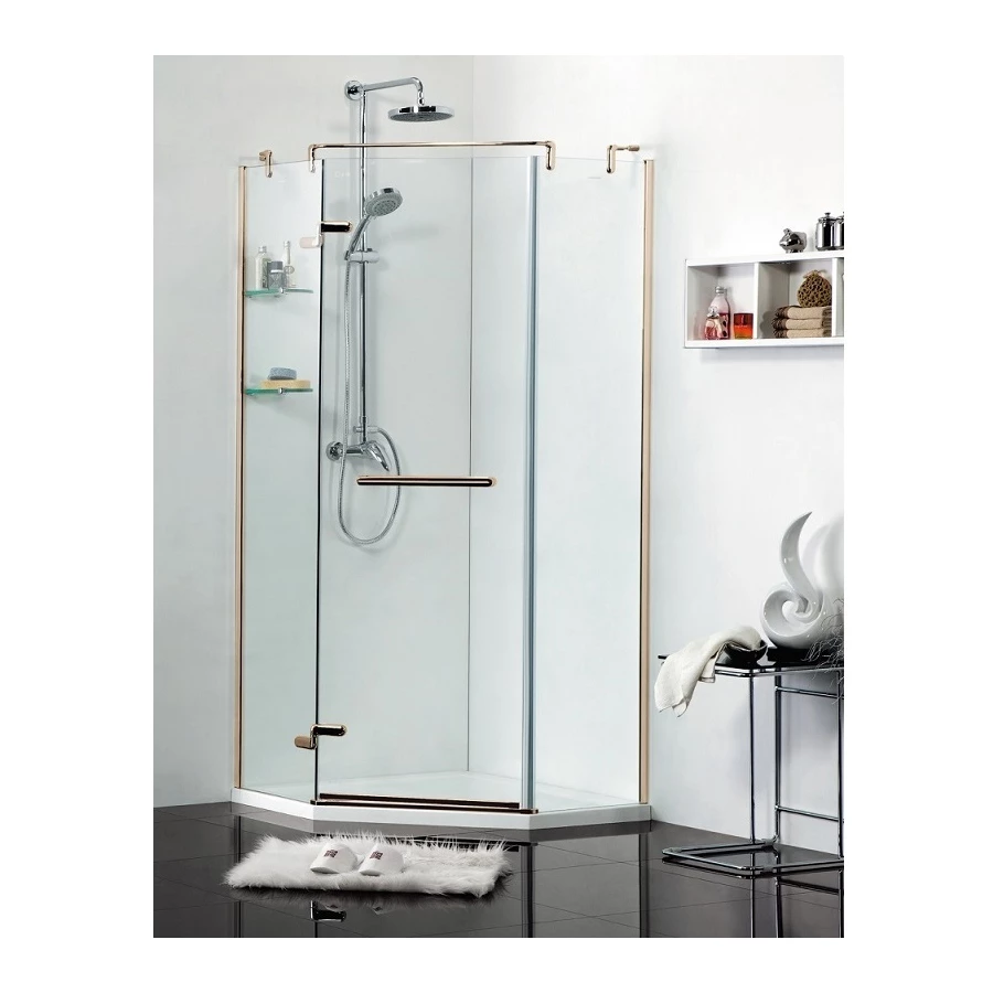 Душевое ограждение Azario Montreal со стеклянной полкой без поддона прозрачное стекло 8 мм цвет профиля золото AZ-NWG3231 900 L 90х90х200 см