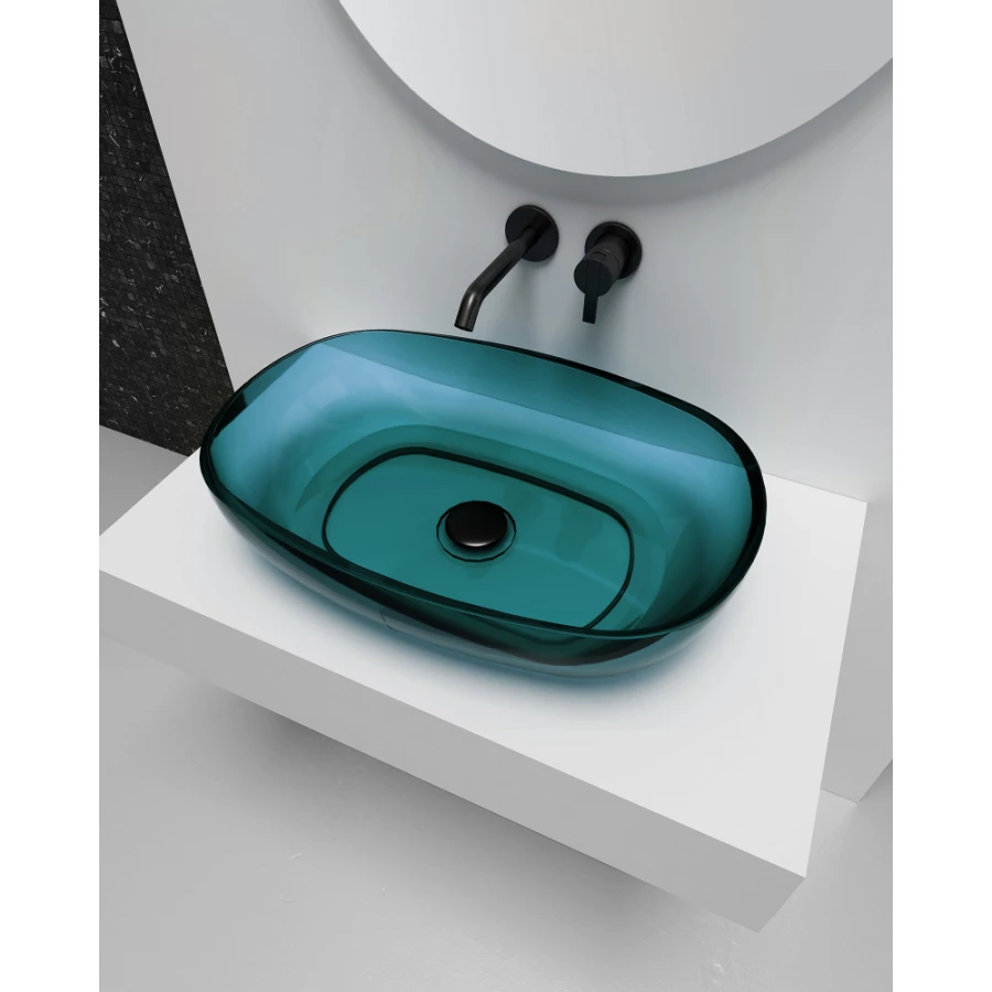 Раковина накладная прозрачная Abber Kristall бирюзовая AT2805Aquamarin 60х40 см