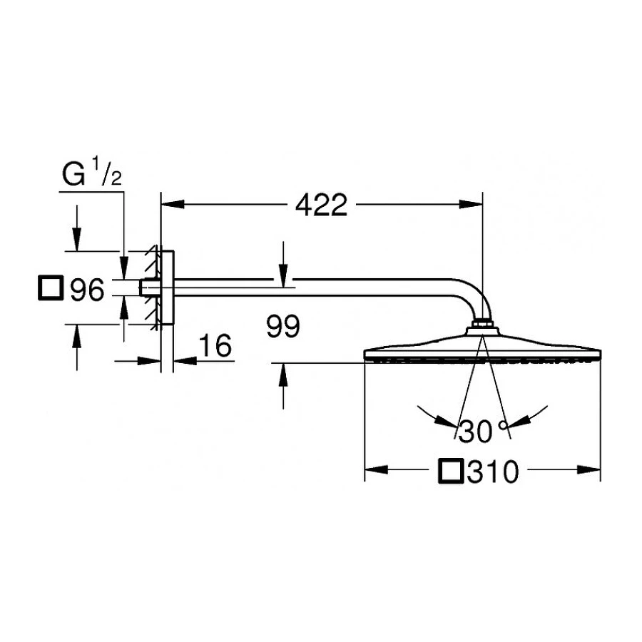 Верхний душ Grohe Rainshower 310 Mono 1 режим с душевым кронштейном хром 26563000
