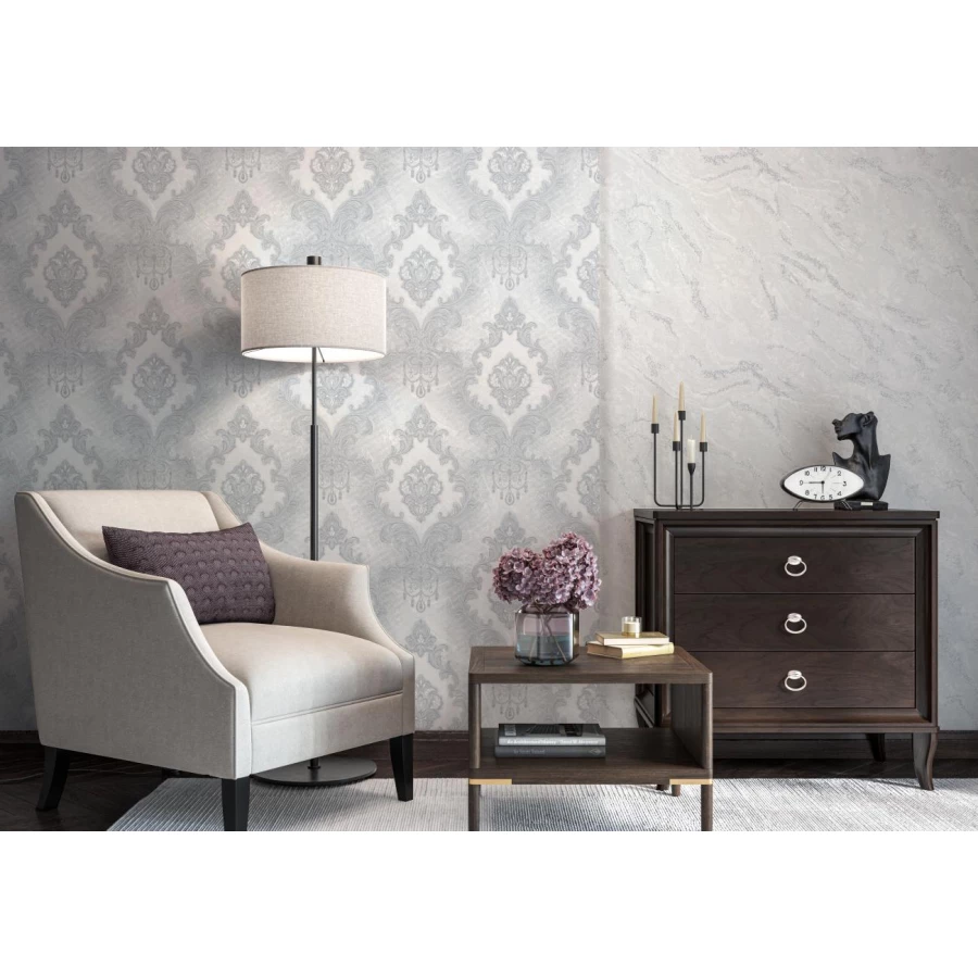 Обои флизелиновые Palitra Home Ornament HomeColor серые HC31216-14 1,06х10,05 м