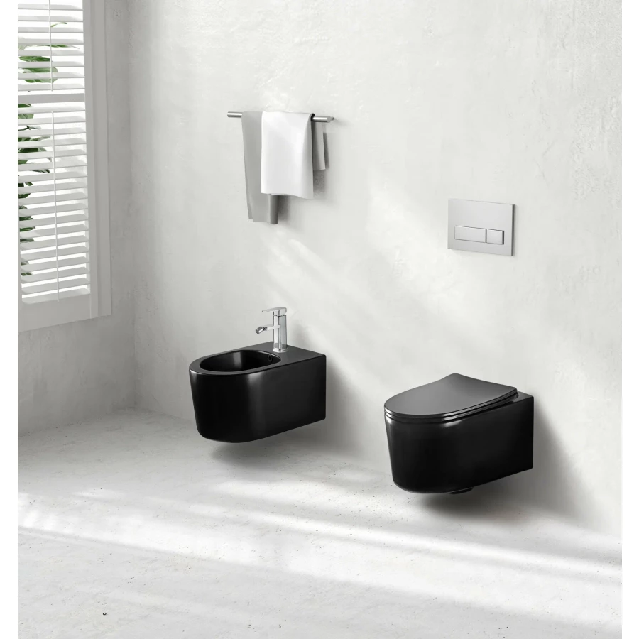 Унитаз компакт Aquatek Мия подвесной безободковый тонкое сиденье с механизмом плавного закрывания крепеж черный AQ2004-MB 49x37x34 см