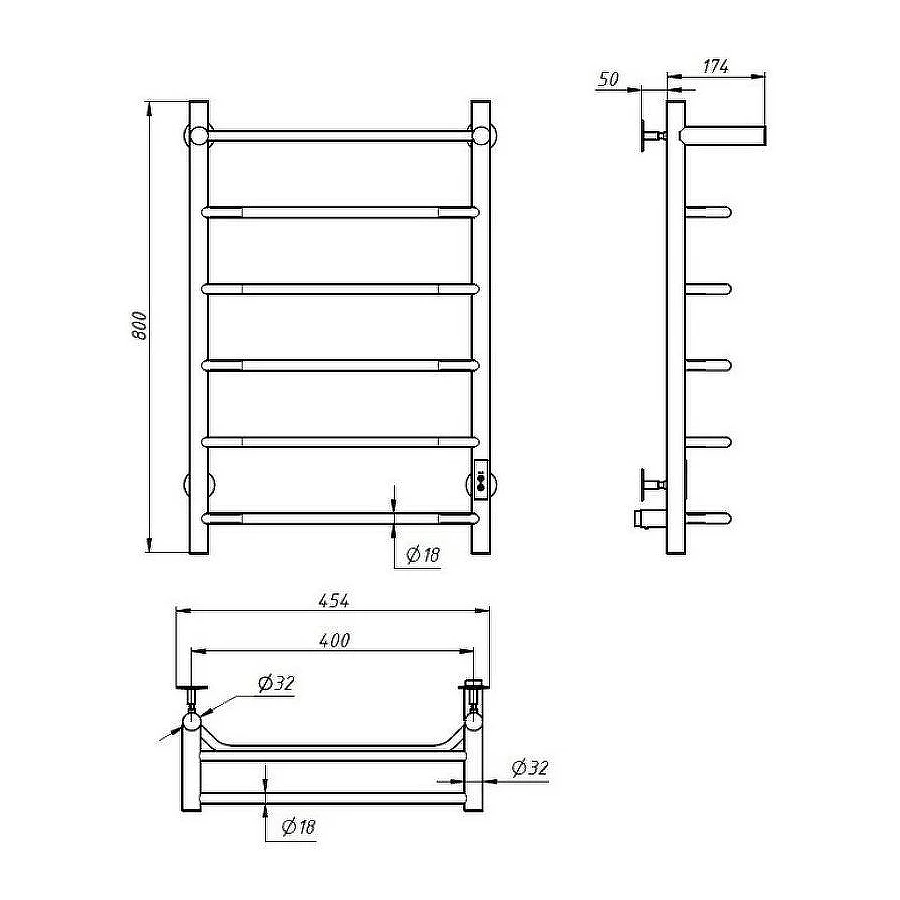 Полотенцесушитель электрический Aringa Киото AR03004CH 80х40 см