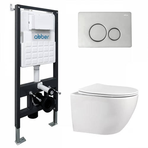Комплект подвесной унитаз Abber Bequem AC1100 белый с инсталляцией AC0105 и кнопкой AC0121 хром