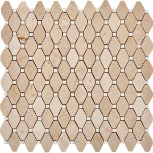 Мозаика Pixel mosaic Мрамор Cream marfil Thassos White чип 39x24 мм сетка Полированная Pix285 29,5х28,6 см