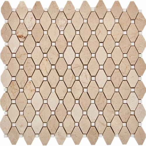 Мозаика Pixel mosaic Мрамор Cream marfil Thassos White чип 39x24 мм сетка Полированная Pix285 29,5х28,6 см