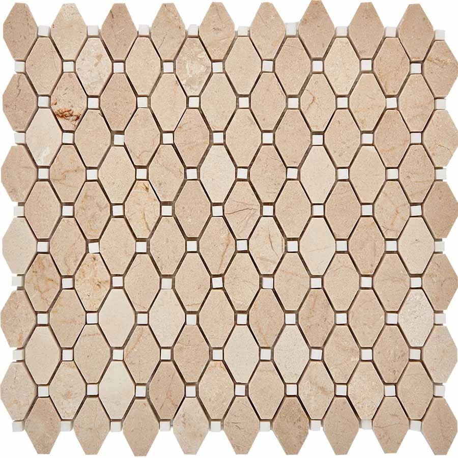 Мозаика Pixel mosaic Мрамор Cream marfil Thassos White чип 39x24 мм сетка Полированная Pix285 29,5х28,6 см