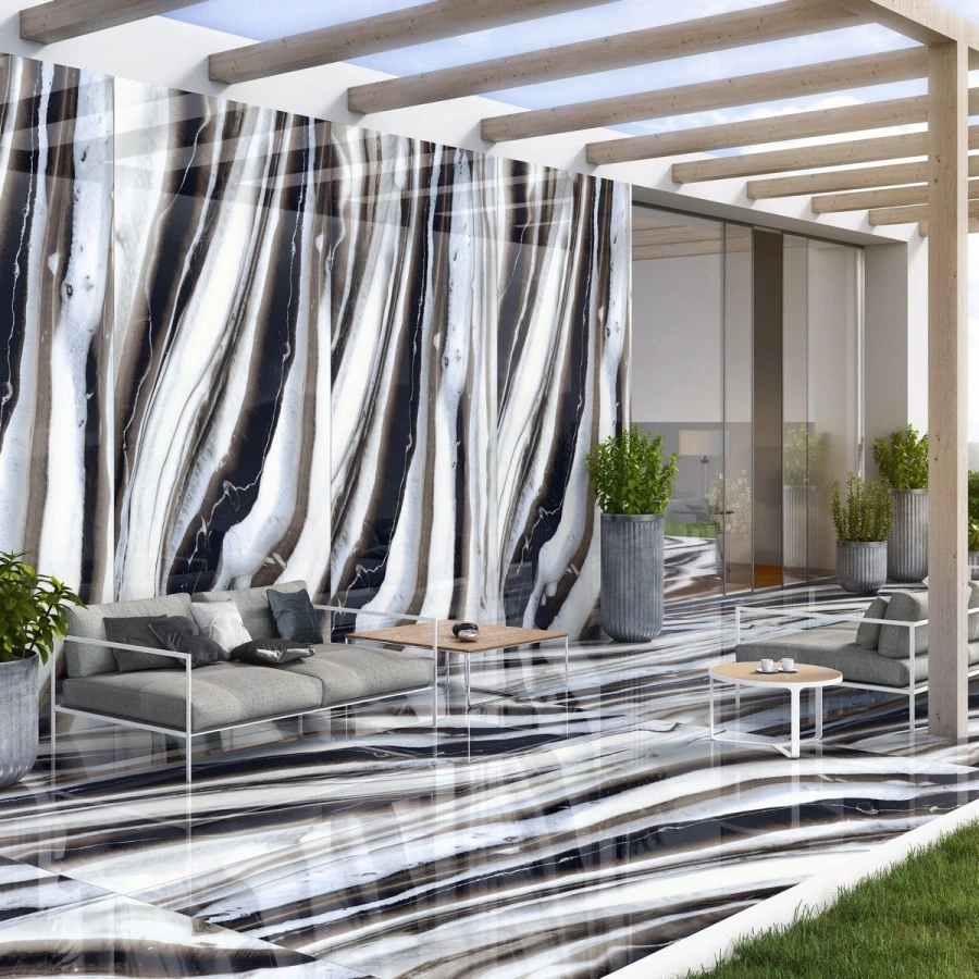 Керамогранит Neodom Titanium Tiger Ice Polished бело-черный N20389 278х120 см