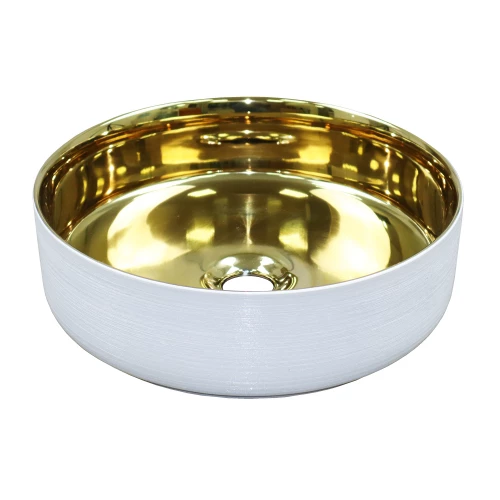 Раковина-чаша Azario накладная круглая белый золото AZ-3134-ST-WG 35.5х35.5х12 см