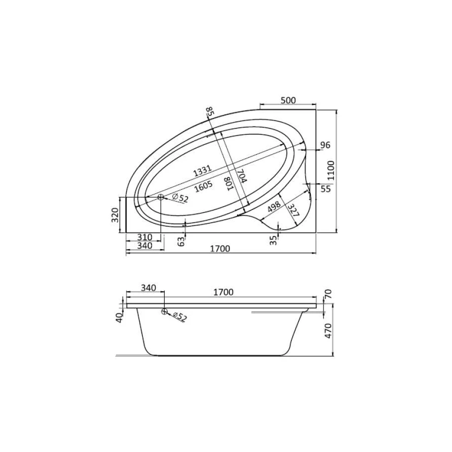 Ванна акриловая Santek Эдера левосторонняя белая 1.WH11.1.995 170x110 см