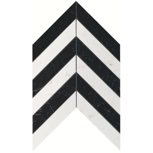 Настенная мозаика Atlas Concorde Италия Марвел Стоун Колд / Marvel Stone Chevron Cold Wall Lucida шеврон глянцевая бело-чёрная под мрамор 9SCL 30,5×25 см 10 мм