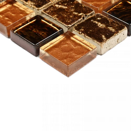 Мозаика Bonaparte Стеклянная с камнем Antik-2 23×23 фольгированная глянцевая коричнево-золотая 30х30 см