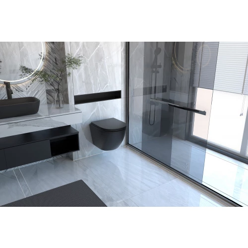 Комплект подвесной унитаз Abber Bequem AC1100MB черный матовый с инсталляцией AC0105 кнопкой AC0120MB черная матовая