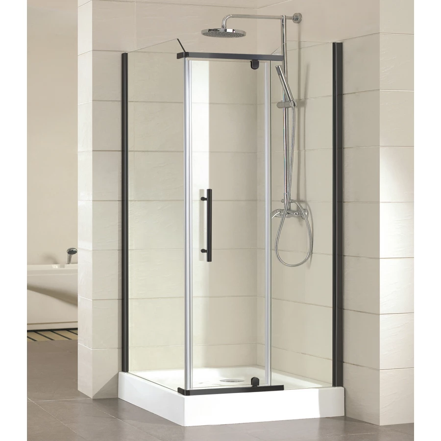 Душевое ограждение Azario Edmonton стекло прозрачное 6 мм профиль черный AZ-NNC1231 900 black 90х90х200 см