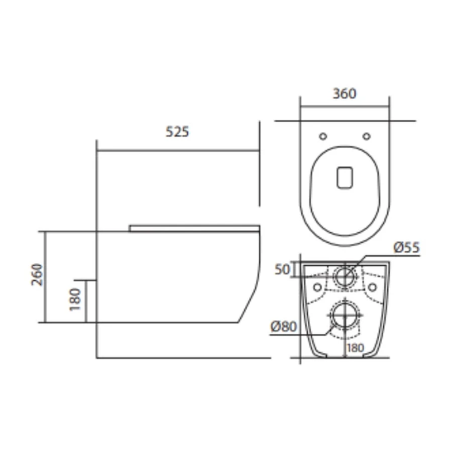 Унитаз подвесной безободковый Европа тонкое сиденье с механизмом плавного закрывания крепеж AQ1106L-00 52,5х36х26 см