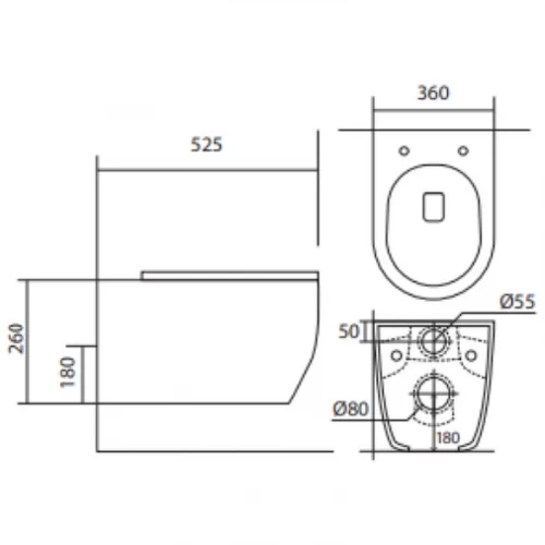 Унитаз подвесной безободковый Европа тонкое сиденье с механизмом плавного закрывания крепеж AQ1106L-00 52,5х36х26 см