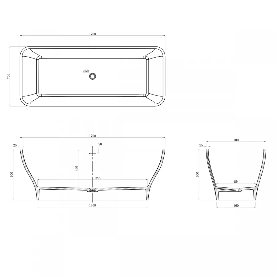 Ванна из искусственного камня Azario Savant свободностоящая белая матовая с белым матовым донным клапаном SAV17070S 170x70x60 см