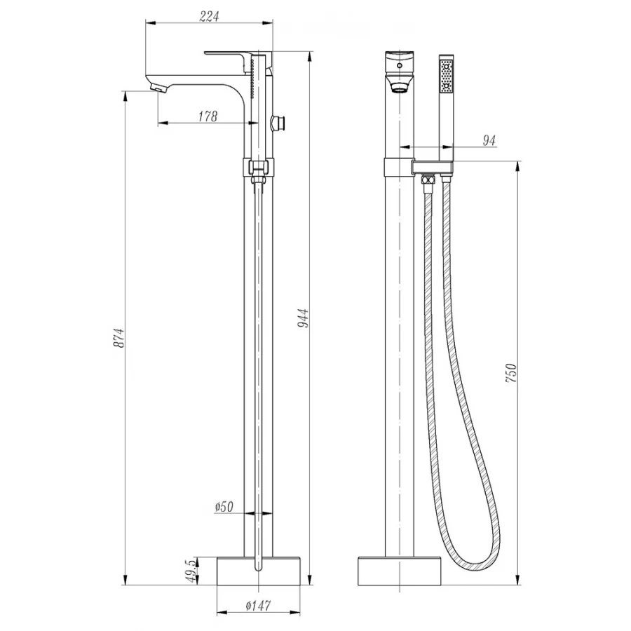 Смеситель напольный Abber Weiss Insel, AF8015W белый-хром