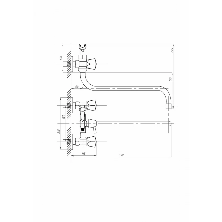Смеситель для ванны с душем ПСМ-Профсан PSM-150-К50 СТАНДАРТ-Б тип См-ВУДРНШлр хром