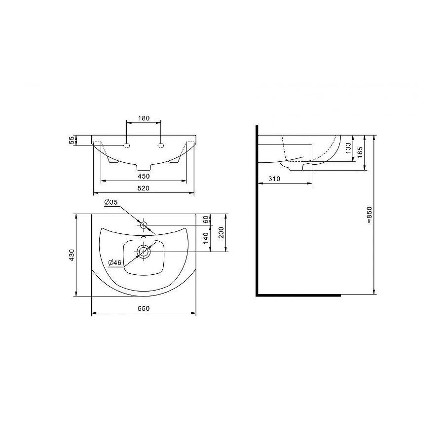 Раковина накладная Santek Балтика 1.WH50.1.702 55 см