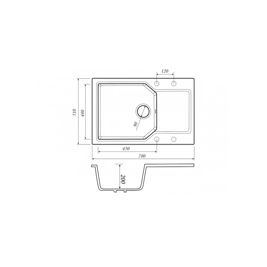 Кухонная мойка Kaiser KMM-5178 мрамор KMM-5178/5078 Bl&W черный 78х51 см
