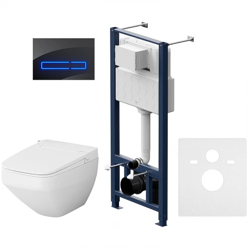 Инсталляция с с подвесным унитазом Am Pm Inspire V2.0 FlashClean с электронной крышкой-биде CleanCare и клавишей IS450A38.ccc50a