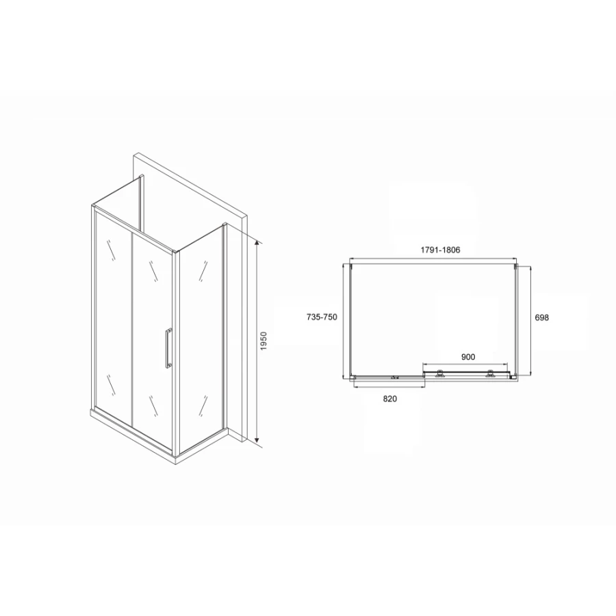 Душевой уголок Abber Schwarzer Diamant AG30180BH-S75B-S75B