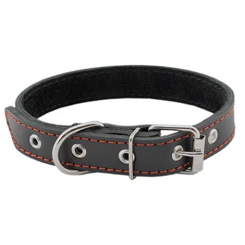 Ошейник для собак Homepet кожаный простой двойной простроченный двухслойный черный 25 мм 35-47 см