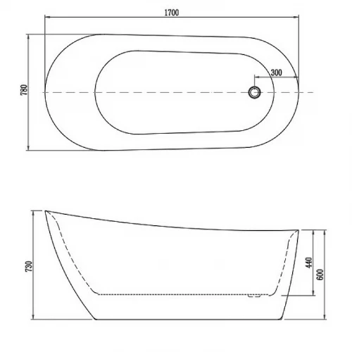 Ванна акриловая отдельностоящая Aquatek Лагуна белый глянцевый AQ-K133778WT 170х78 см