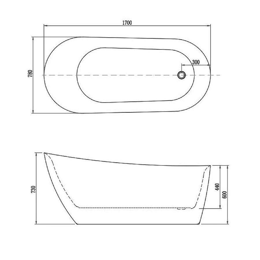 Ванна акриловая отдельностоящая Aquatek Лагуна белый глянцевый AQ-K133778WT 170х78 см