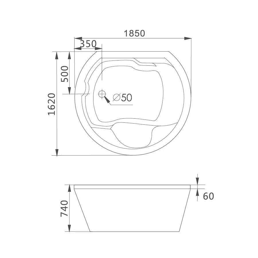 Акриловая ванна Gemy G9053 K 185х162 см