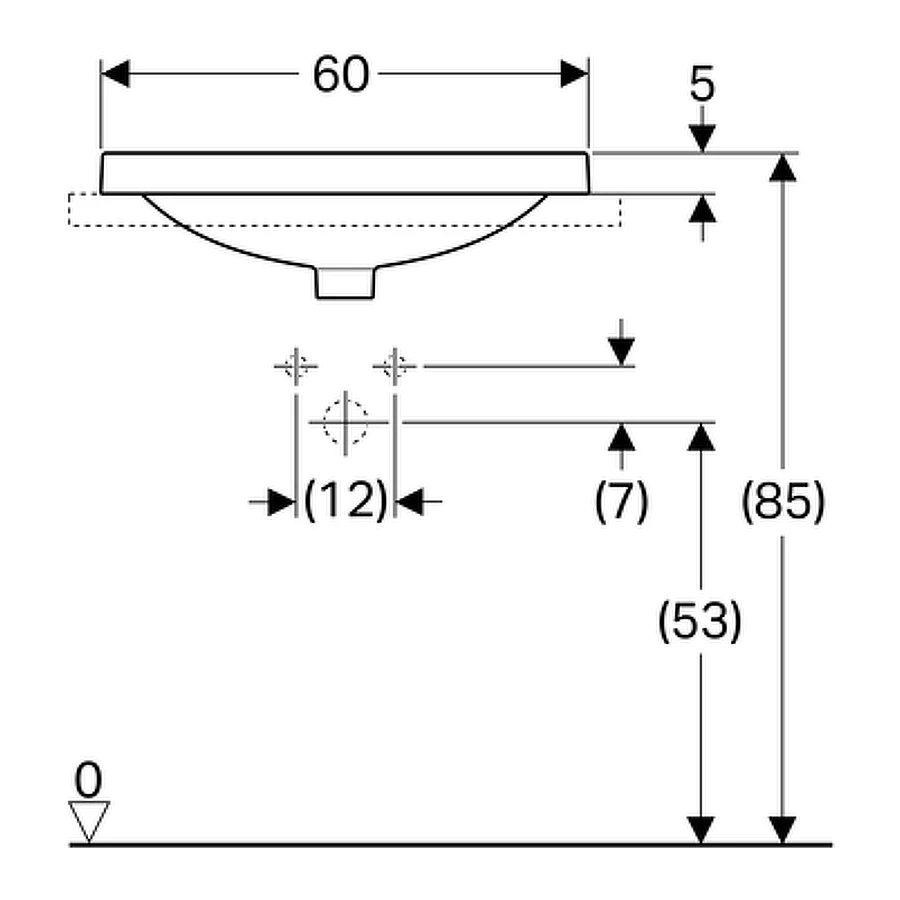 Раковина встраиваемая в столешницу Geberit VariForm эллиптической формы без отверстия под смеситель с отверстием перелив 500.728.01.2 60х40 см