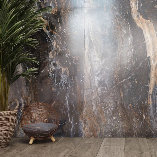 Керамогранит Neodom Titanium Lawa Nero Polished глянцевый черный N20340 280х120 см