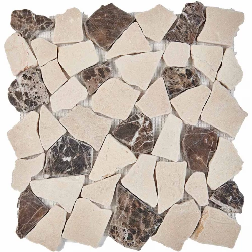 Мозаика Pixel mosaic Мрамор Cream marfil Dark Imperador чип произвольный сетка Матовая Pix 262 30,5х30,5 см