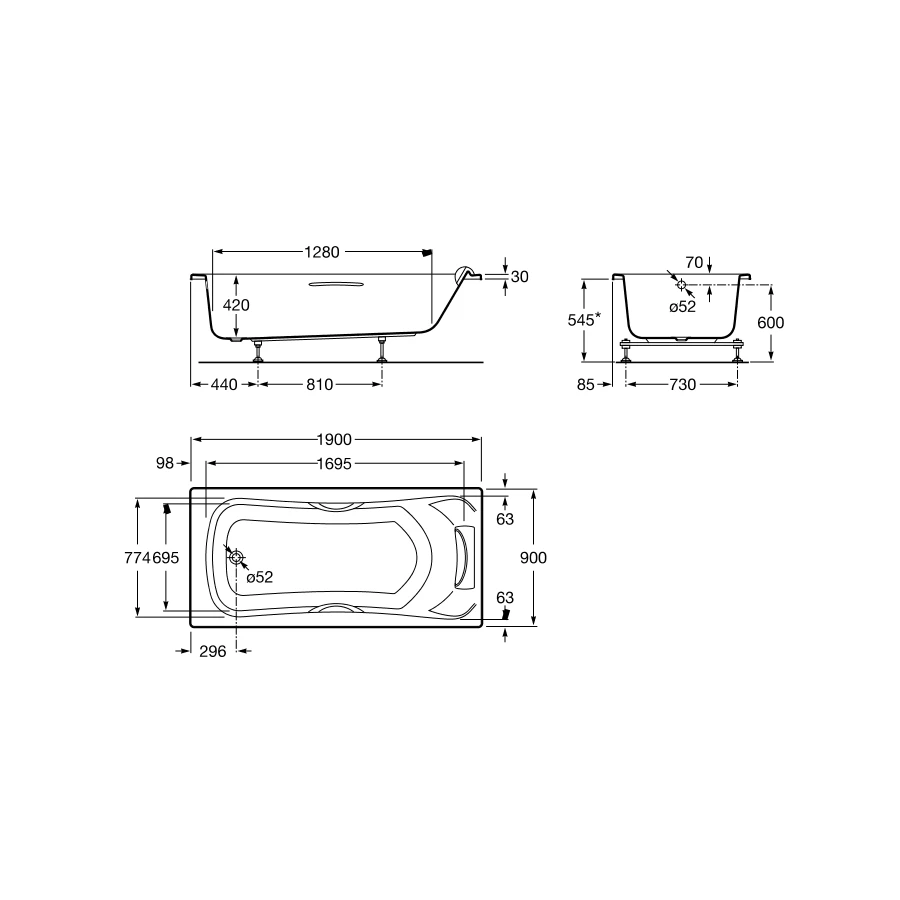 Ванна акриловая Roca BeCool прямоугольная Z.RU93.0.302.0 190х90 см