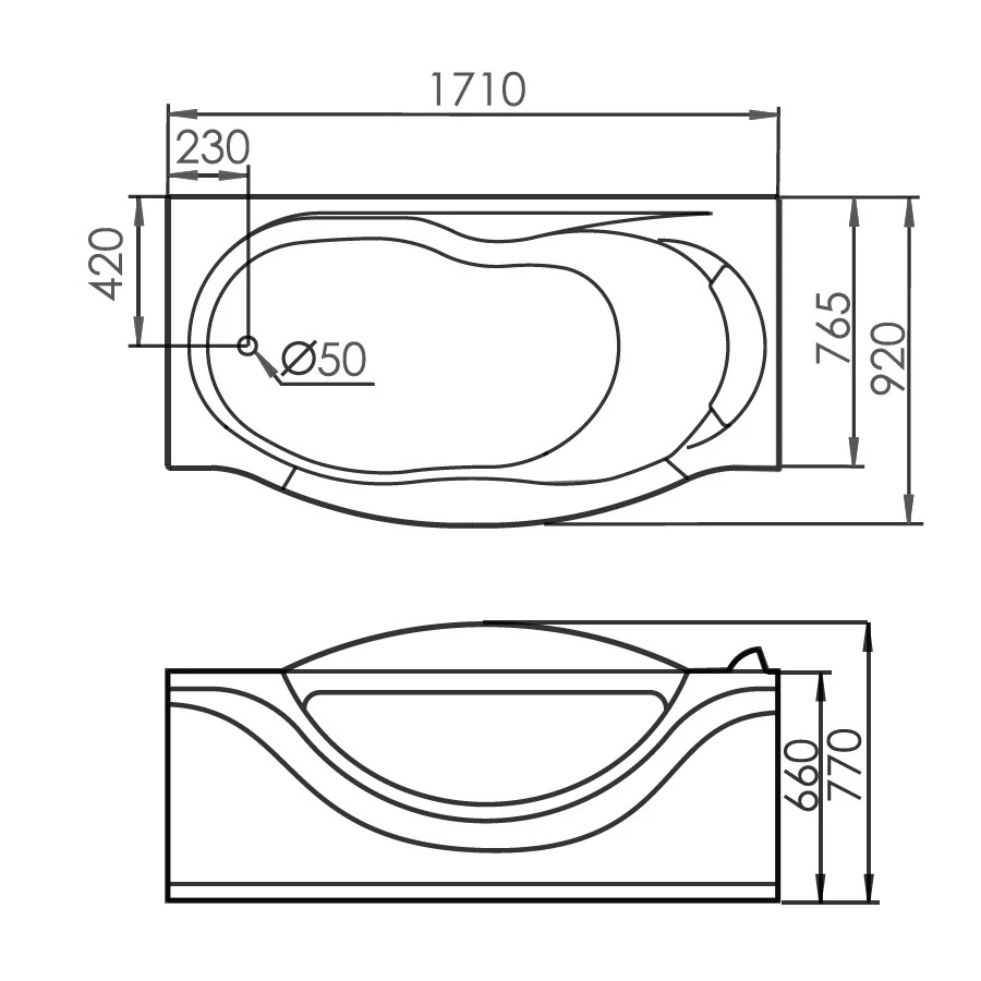 Акриловая ванна Gemy G9072 C L 171х92 см