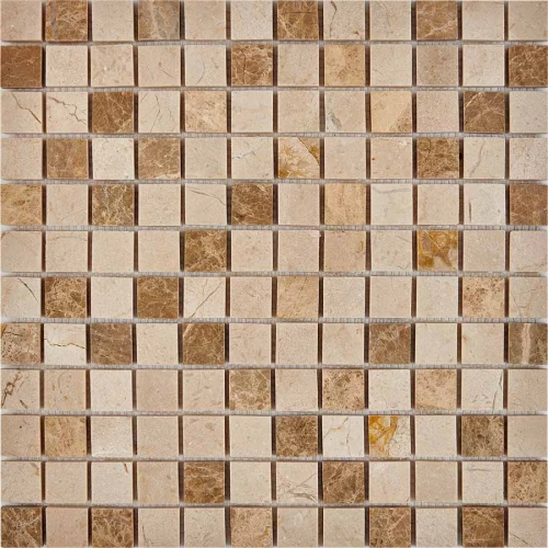 Мозаика Pixel mosaic Мрамор Emperador Light Crema Nova чип 23x23 мм сетка Полированная Pix 274 30,5х30,5 см