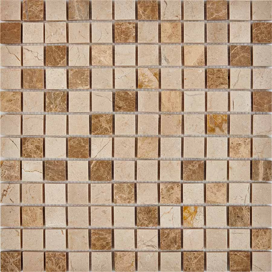 Мозаика Pixel mosaic Мрамор Emperador Light Crema Nova чип 23x23 мм сетка Полированная Pix 274 30,5х30,5 см