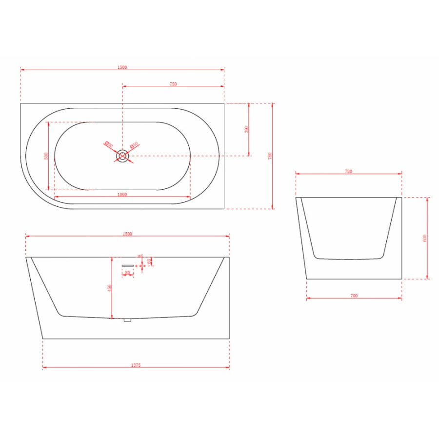 Акриловая ванна Abber AB9257-1.5 R 150х78 см