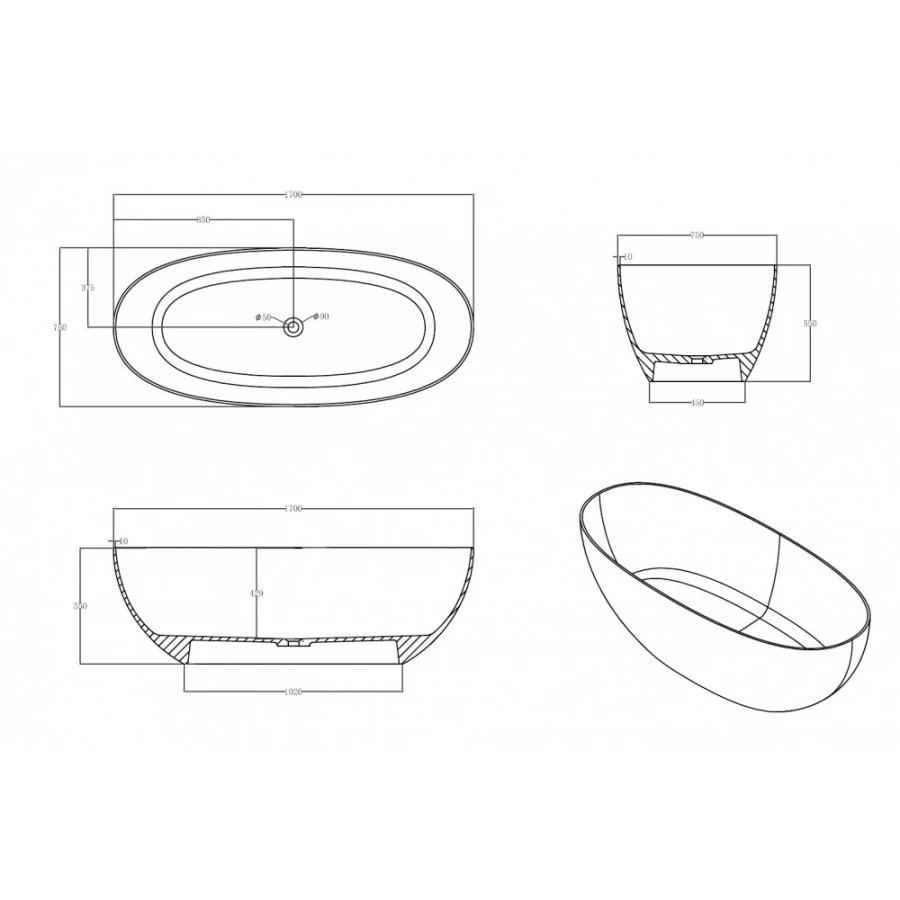 Прозрачная ванна Abber Kristall желтая AT9703Amber 170х75 см