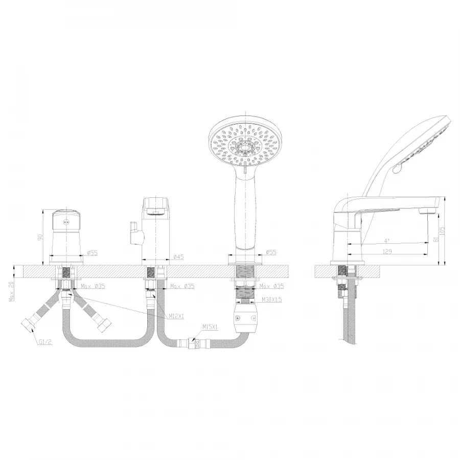 Смеситель для ванны Rossinka S S35-39 хром