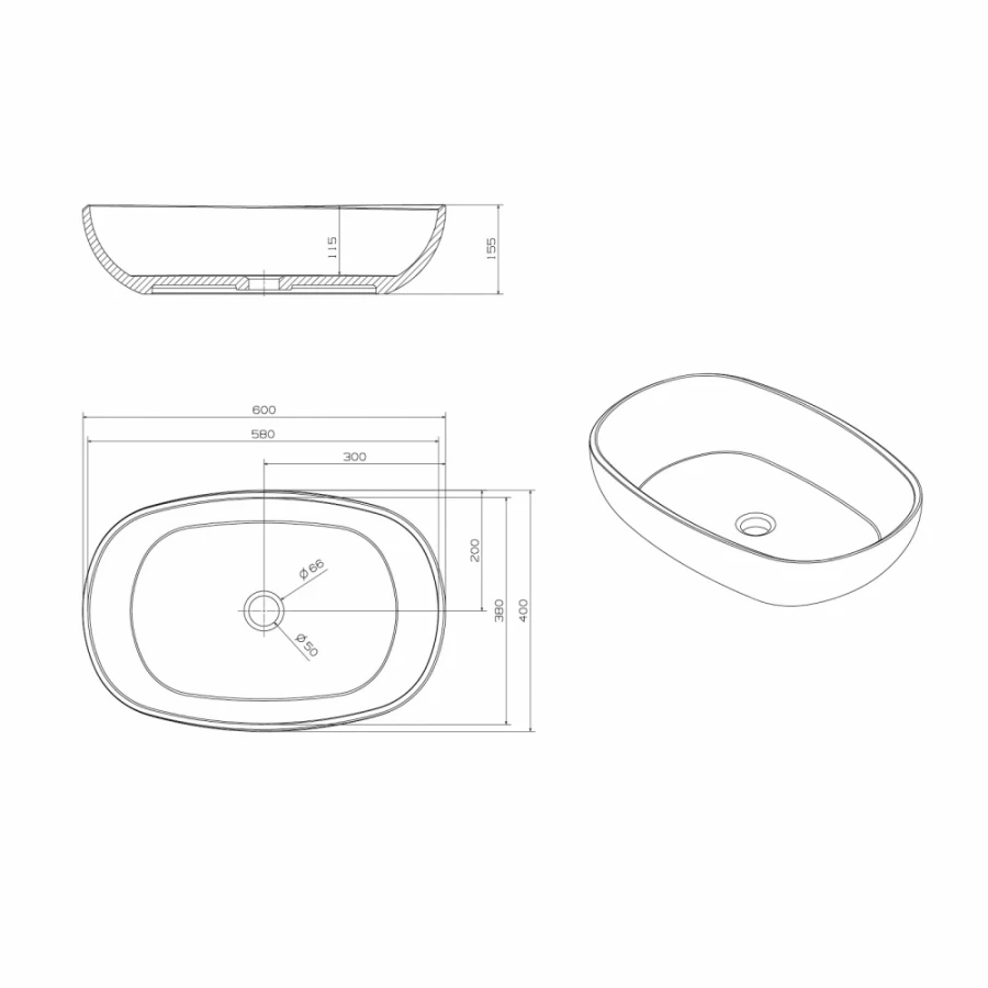 Раковина накладная прозрачная Abber Kristall бирюзовая AT2805Aquamarin 60х40 см