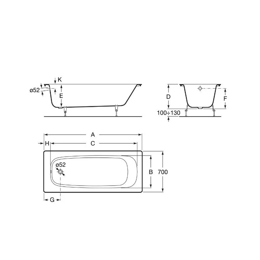 Ванна чугунная Roca Continental без покрытия без ручек 7.2115.0.600.1 120х70 см