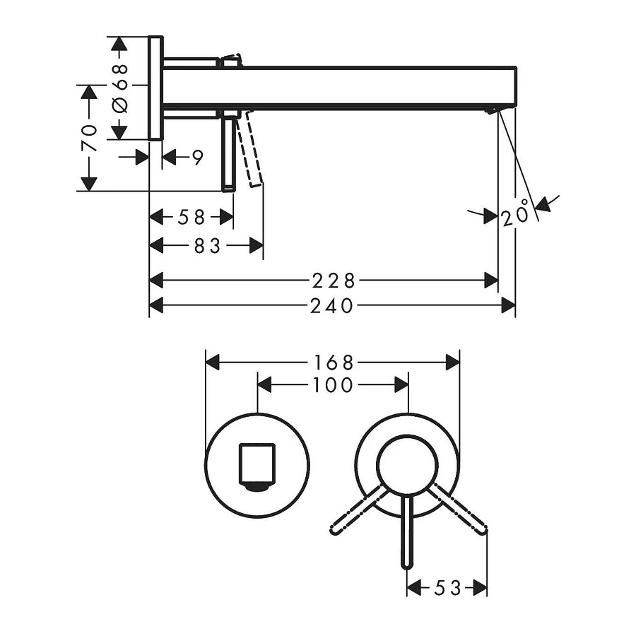 Смеситель для раковины Hansgrohe Finoris однорычажный скрытого монтажа настенный с изливом 22,8 см хром 76050000