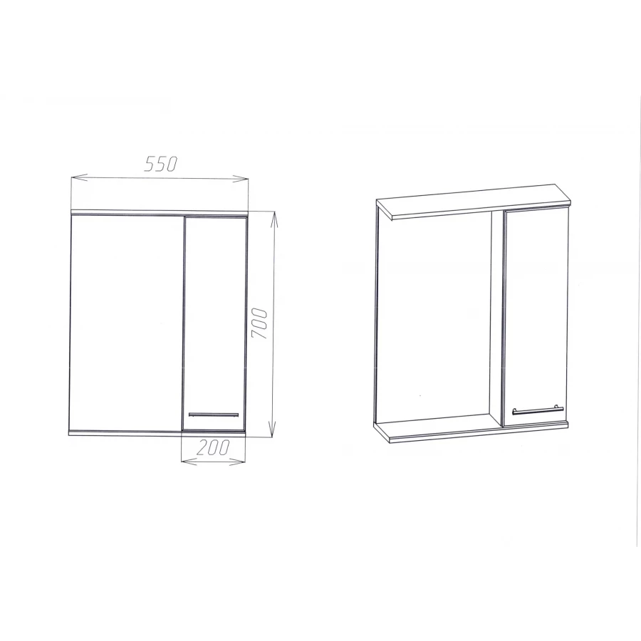 Зеркальный шкаф Viant Прага 55 правый без света VPRA55-ZSHR 16х55х70 см