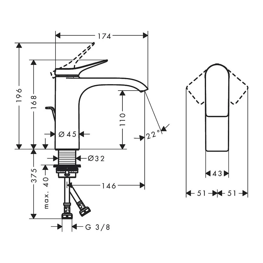 Смеситель для раковины Hansgrohe Vivenis однорычажный 110 со сливным гарнитуром хром 75020000