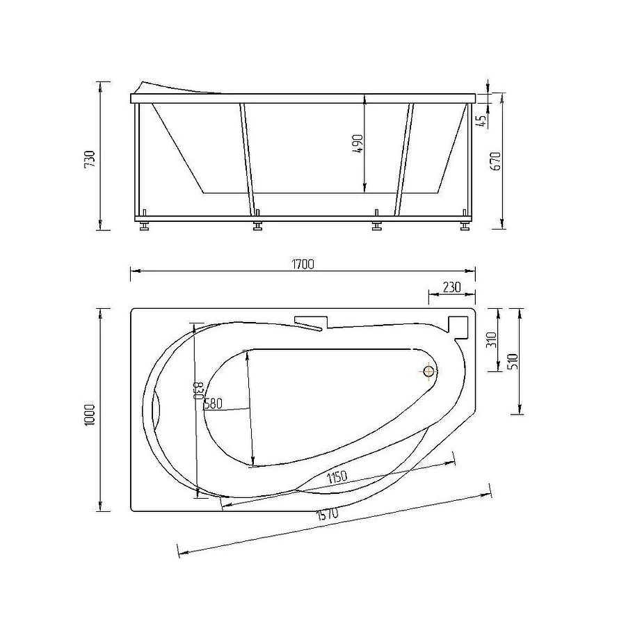 Акриловая ванна Акватек Таурус правая с фронтальным экраном TAR170-0000129 170x100 см