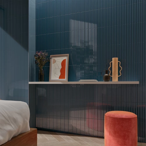 Плитка настенная DNA Match Midnight Blue Gloss 130854 глянцевая синяя 25х6,25 см