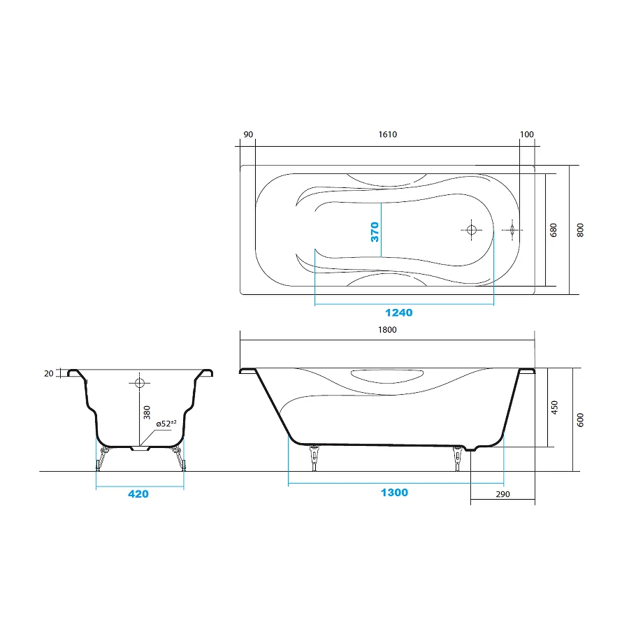 Ванна Aquatek Гамма чугунная эмалированная в комплекте с 4-мя ножками AQ8080F-00 180х80 см