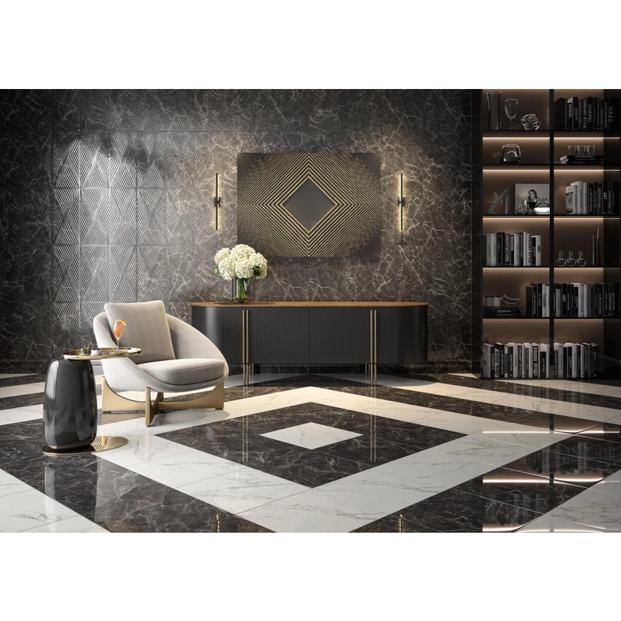 Плитка настенная Kerama Marazzi Коррер обрезная глянцевая чёрная 11280R 60x30 см