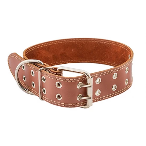 Ошейник для собак Homepet кожаный простой двойной простроченный двухслойный коричневый 45 мм 59-71 см